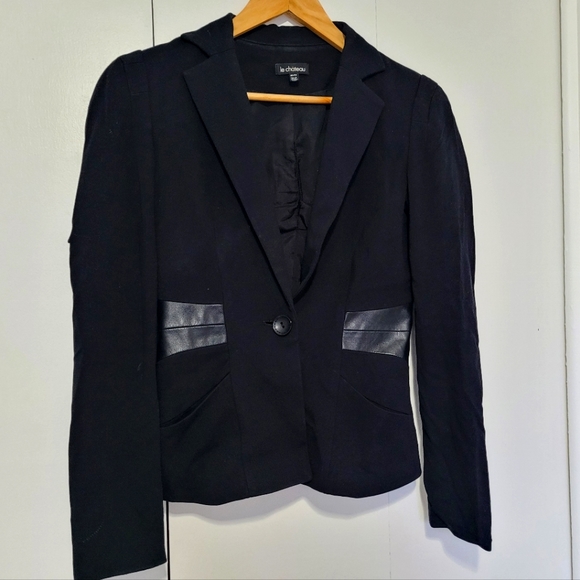 Le Chateau Fitted Black Blazer with Leather detailing - Picture 1 of 3
